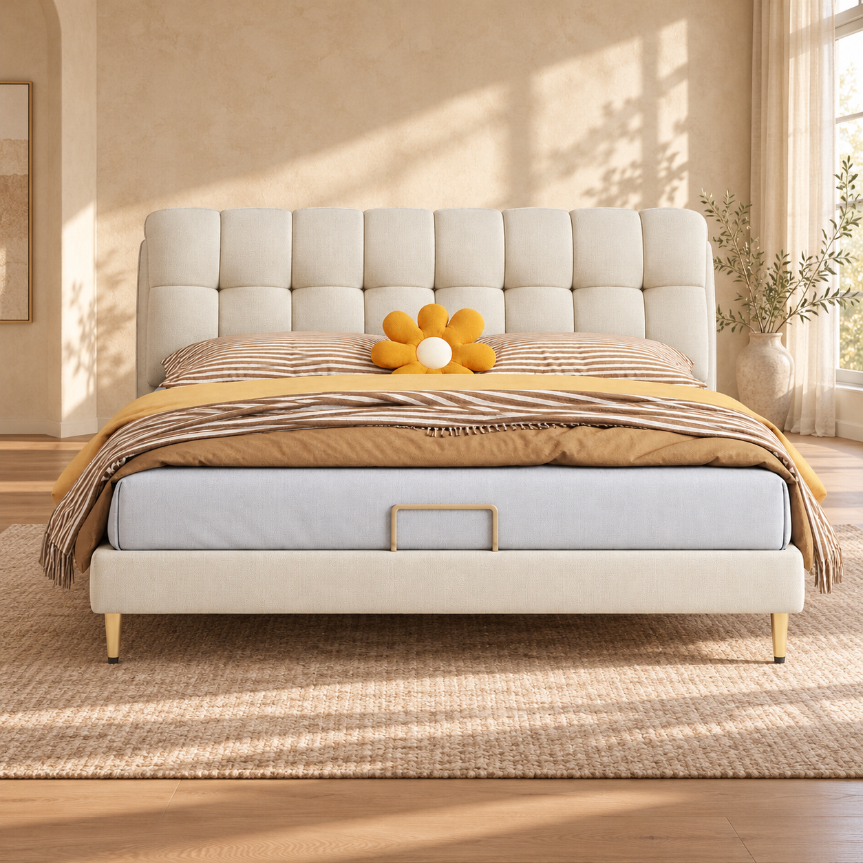 JUXL9754 Channel Tufted Leather Bed