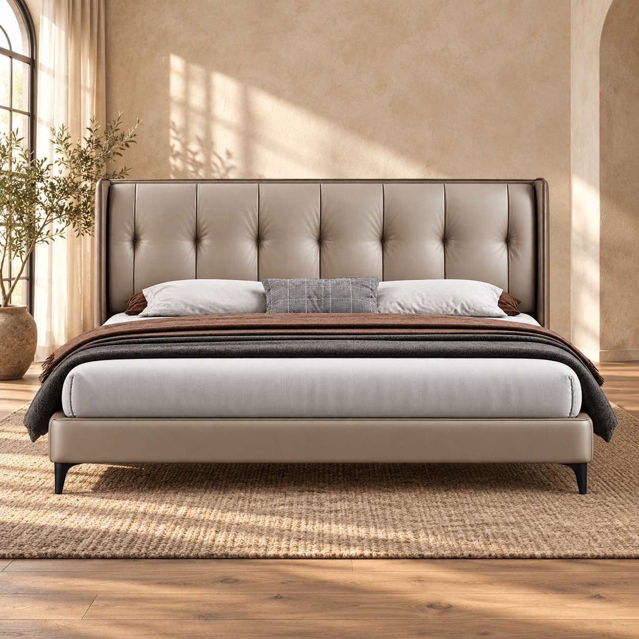 JUXL10905 Bordered Tufted Leather Bed