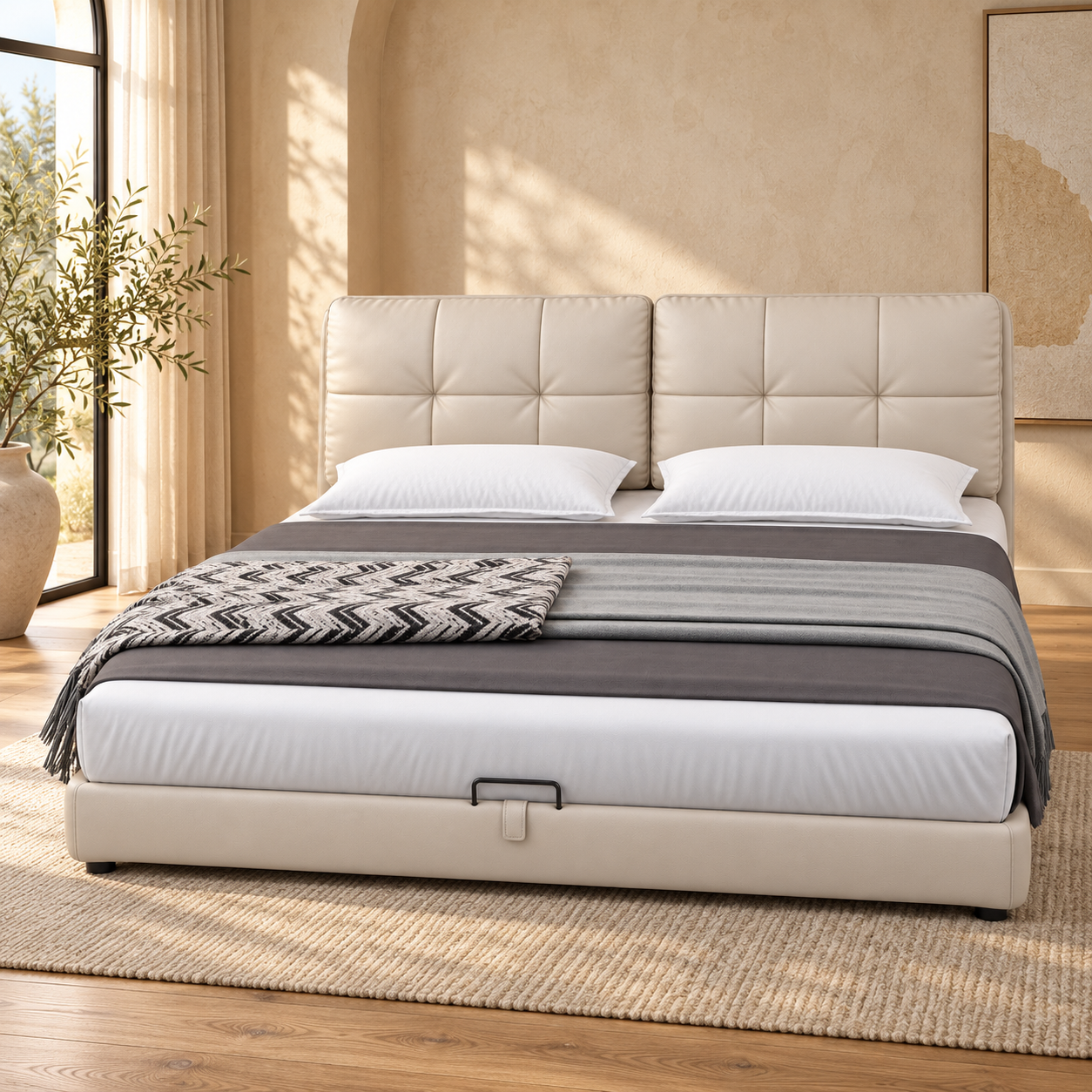 JUXYJ6048 Twin Cushion Leather Bed