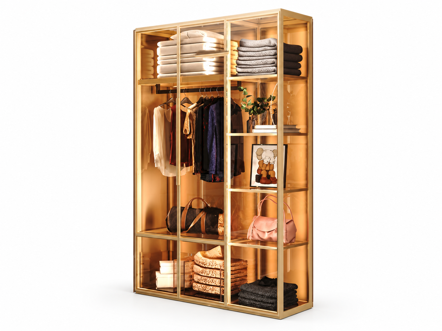Aluminium Glass 3-Door Wardrobe